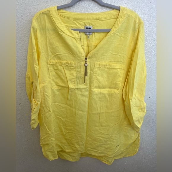 Anne Klein Linen Short Sleeve Coastal Beachy
Sheer Summer yellow Top Size 1x - Picture 2 of 8